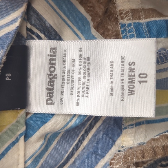 Patagonia Netty Skirt Striped Seersucker Blue Green Brown Pockets size 10 - Picture 5 of 10